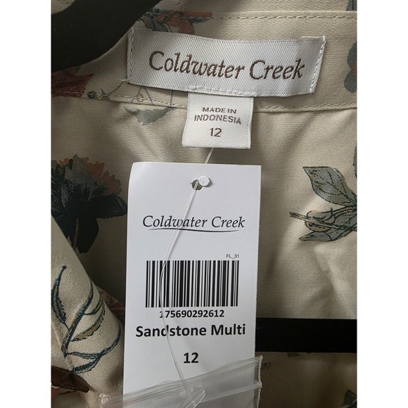 Coldwater‎ Creek Blouse Women's Sz 12 Sandstone Multi Floral Button Down Cotton - Picture 4 of 8